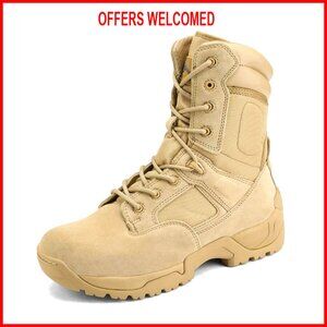 Men's Leather Tactical Boots Side Zip Ankle Support Outdoor Work